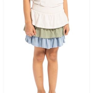 Sol Angeles Girls Tiered Ruffle Skirt in cream, Sage, Light Blue